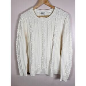 L.L. Bean Womens Sweater Fisherman Cable knit Crewneck Cream Plus Size 1X Preppy